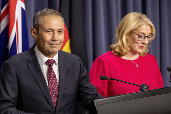 Roger Cook and Rita Saffioti address the media on Wednesday after securing party support to become premier and deputy premier.