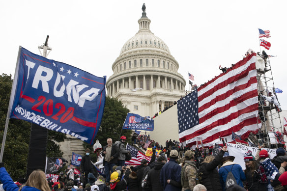 Violent insurrectionists loyal to then-president Donald Trump outside the US Capitol in Washington on January 6, 2021.