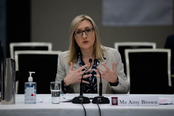 Amy Brown giving evidence to the upper house inquiry in June.