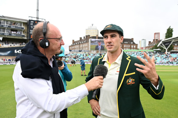 Jonathan Agnew interviewing Pat Cummins during last year’s men’s Ashes clash at the Oval.