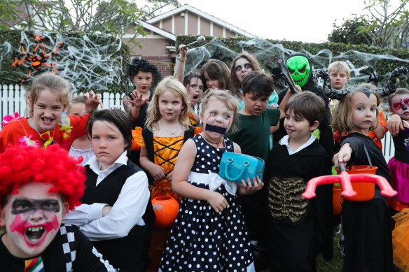 Trick or treaters in popular Willoughby street last year. 
