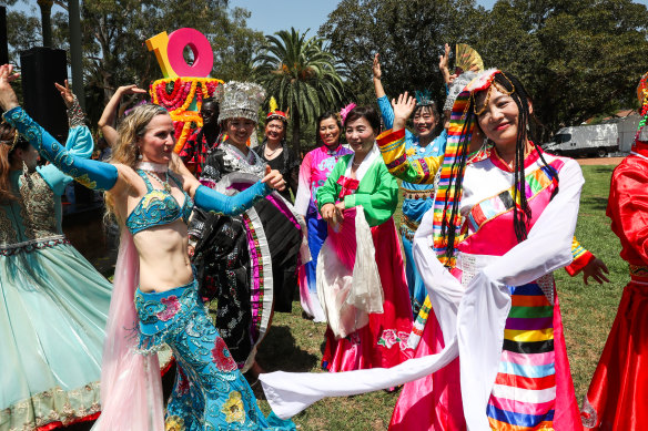 Performers celebrate the Parramasala festival in Sydney.