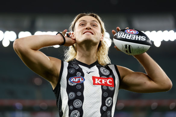 Keep it coming: Magpies captain Darcy Moore.