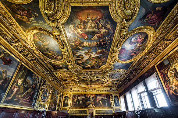 Inside Venice’s ornate Doge’s Palace set on the edge of Piazza San Marco and in the shadow of the Campanile.