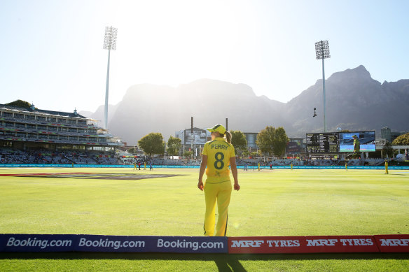 Ellyse Perry looks on during the semi-final against India.