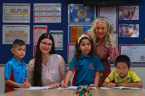 Charlie Jaques (left), Chianna Taylor, Sharnicqua Mills, Lisa Ledger, and Eric Yang from Baynton West Primary School. 