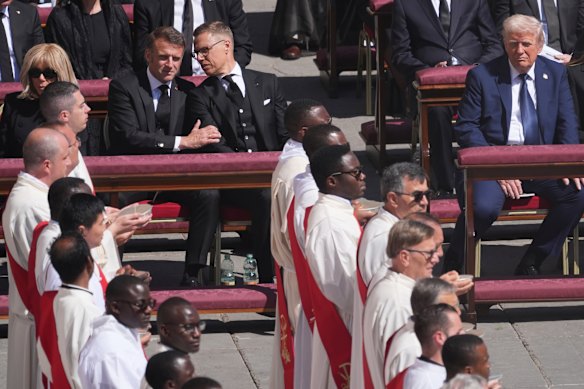 Dignitaries at the funeral included French President Emmanuel Macron (second from left). 