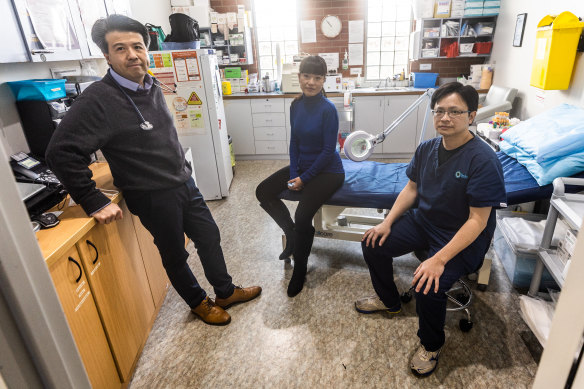 GP Bernard Shiu (left) with Dr Jenny Huang and Dr Victor Wong at his long-COVID clinic in Geelong.