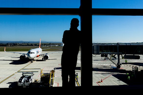 A Jetstar aircraft arrives at the airport in September during a trial flight.