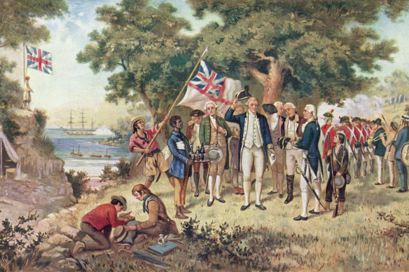 A painting of Captain Cook proclaiming British possession of the east coast of NSW in 1770.