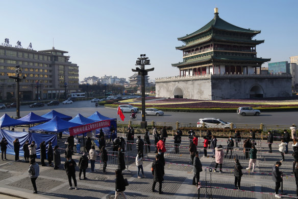 Residents get tested for COVID-19 in Xian, China, on Tuesday.