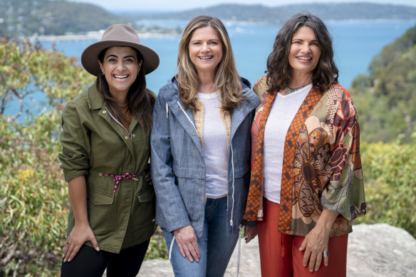 Youssef (left) with Great Australian Walks co-presenters Julia Zemiro and Gina Chick.