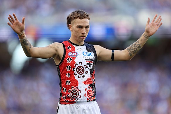 Waiting on an outcome: St Kilda’s Lance Collard.