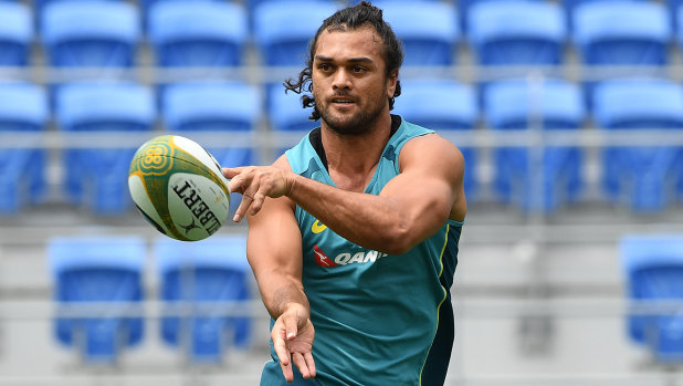 Wallabies player Karmichael Hunt during a team training session at CBUS Stadium on the Gold Coast.