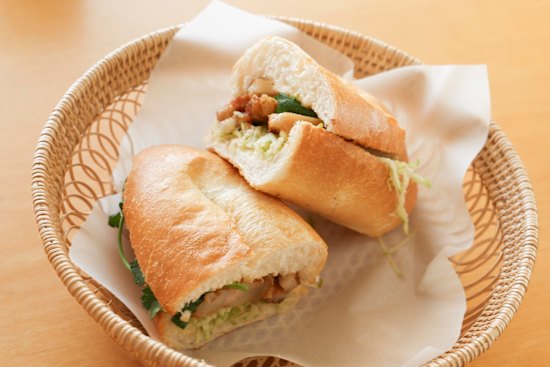 Pork belly num pang with green apple slaw.