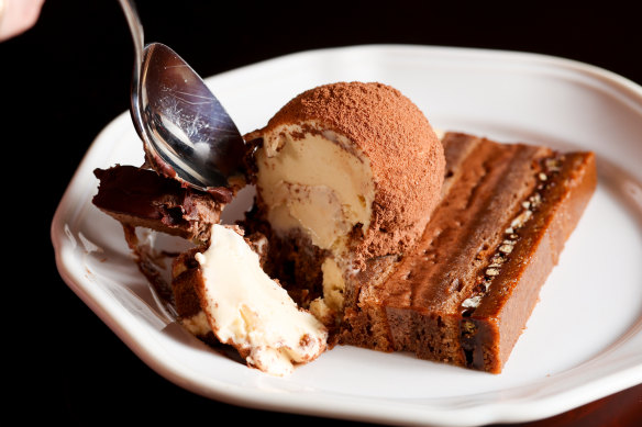 Meticulously layered Milo cake with Milo ice-cream.