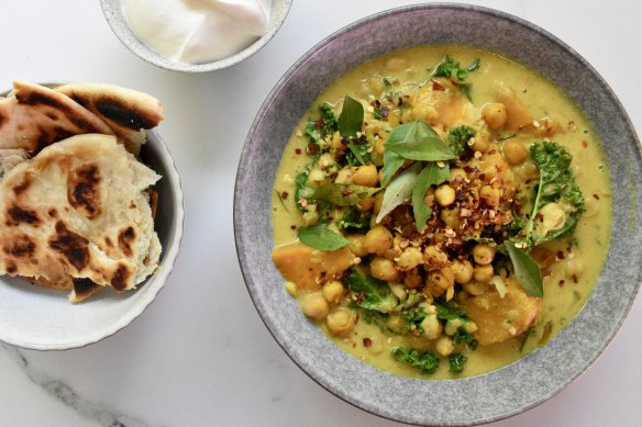 Add this delicious and inexpensive spiced chickpea, coconut and ginger curry to your winter arsenal.