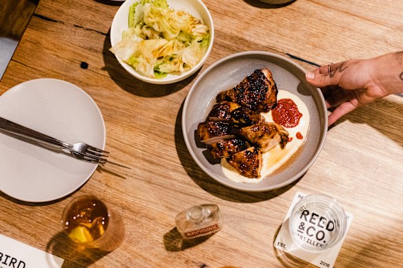 Charcoal chicken and gin cocktails at Koji Bird.