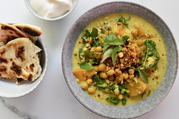 Spiced chickpea, coconut and ginger curry.