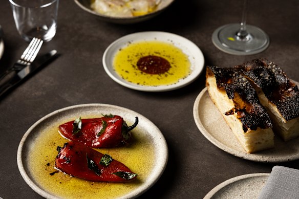 Marinated peppers with curry leaf and house-baked focaccia.