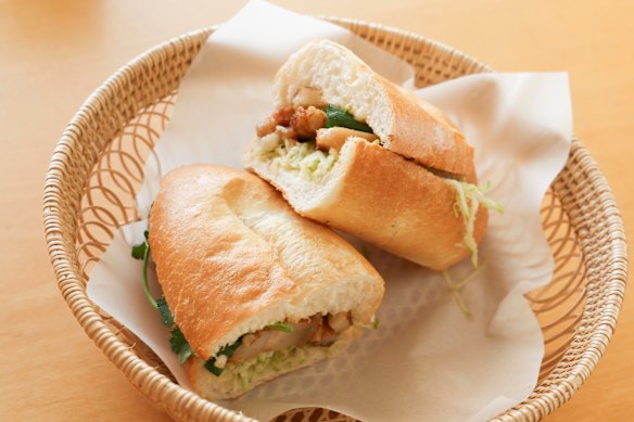 Pork belly num pang with green apple slaw.