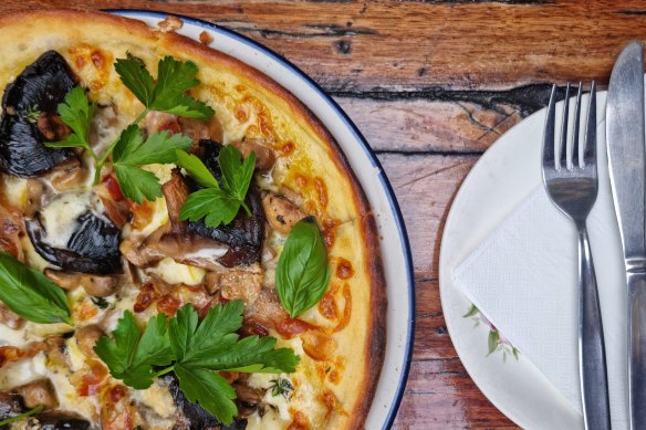 Mushroom pizza, the most delicious thing on the menu at Coffin Sally, Port Fairy.