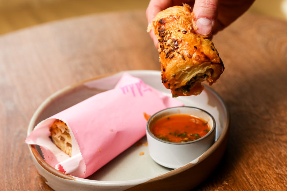 Pork and crayfish sausage roll.