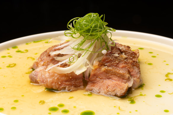 The “fantastic” pork pluma with crying tiger sauce and fennel pollen.