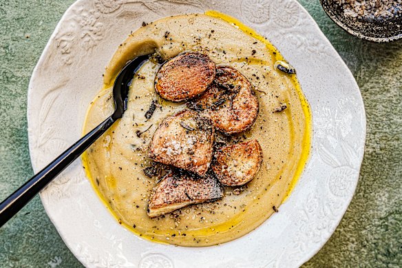 Katrina Meynink's potato soup with porcans salt.