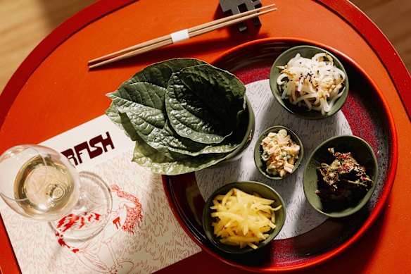 The banchan plate at Tigerfish draws influence from across Asia.