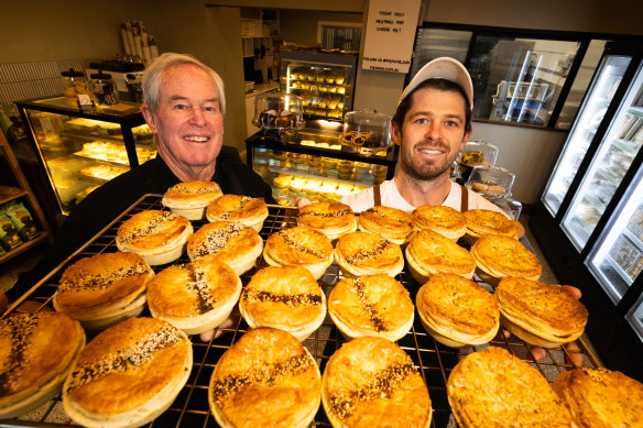 Pat Cremean (right) is the Pieman’s Son, following father Terry into making pies.