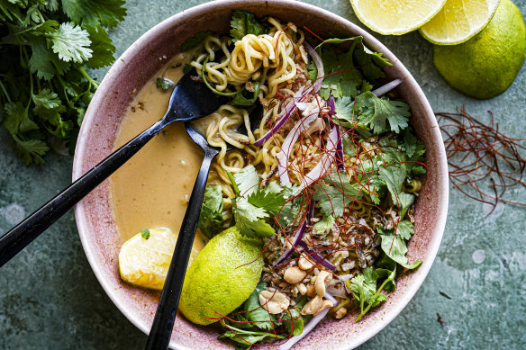 Any noodles work in this speedy red-curry soup.