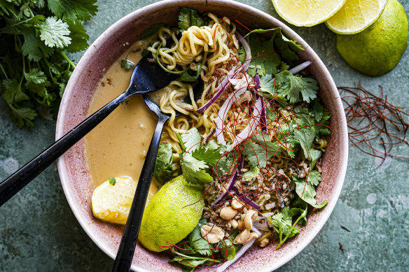 Quick red curry and noodle soup.