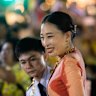 Princess Bajrakitiyabha greets supporters outside the Grand Palace in Bangkok.