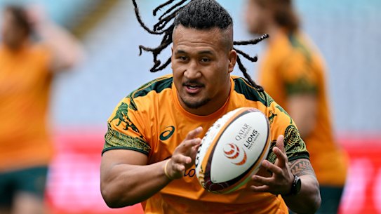 SYDNEY , AUSTRALIA - 1 August 2025; Brandon Paenga-Amosa during the Australia rugby squad captain’s run at Accor Stadium in Sydney, Australia. (Photo By Brendan Moran/Sportsfile via Getty Images)

