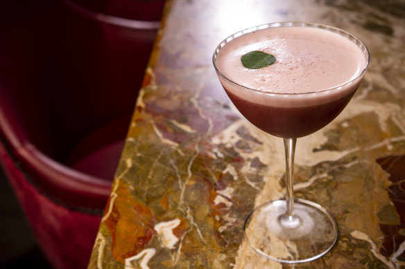 Armorica’s Foret Noir cocktail is garnished with a fig leaf coin.