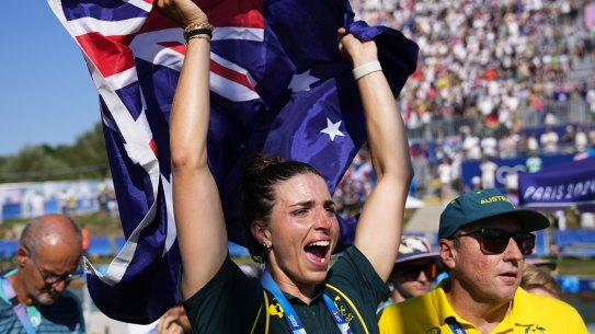 Jess celebrates at the medal ceremony.
