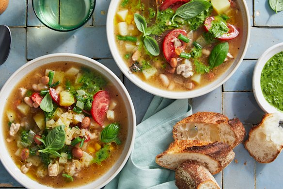 RecipeTin Eats’ soupe de volaille Provencale with basil sauce.
