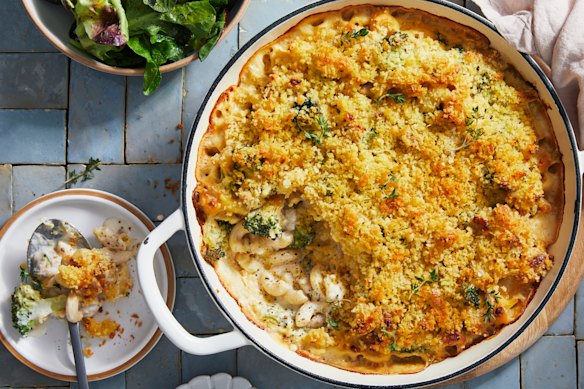RecipeTin Eats’ baked chicken and broccoli macaroni cheese.