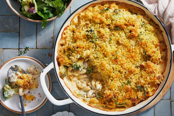 RecipeTin Eats’ baked chicken and broccoli macaroni cheese.