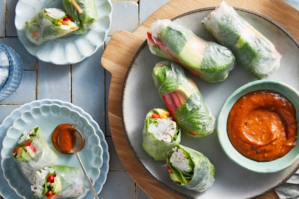 Vietnamese chicken rice-paper rolls.