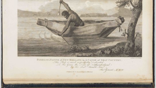 An engraving by Samuel John Neele of James Grant’s image of ‘Pimbloy’, reputedly the only known depiction of Pemulwuy. 
