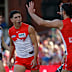 Justin McInerney of the Swans celebrates a goal.