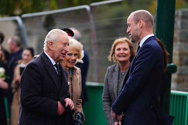  King Charles III, Queen Camilla and Prince William, Prince of Wales attend a commemoration event at Aberfan Memorial Garden to mark the 60th anniversary of the Aberfan disaster