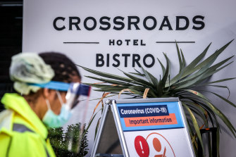 Medical staff at a pop-up COVID-19 testing clinic, perform tests in the Sydney suburb of Casula.