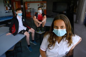 Dubbo College Delroy Campus year 8 students Jordan Butcherine, Khynan Roworth, 14, and Zana Dillon, 14, who all sat the NAPLAN test that is more appropriate for Indigenous students.