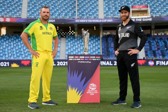 Rival captains Aaron Finch of Australia and Kane Williamson of New Zealand ahead of this year’s T20 World Cup decider.