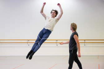 David Hallberg guides Callum Linnane in the studio.  “I just want to nurture them with repertoire, with coaching,” Hallberg says.