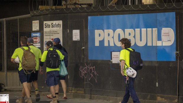 Workers at a Probuild site in Melbourne gathered items before leaving after learning of the group’s collapse. 