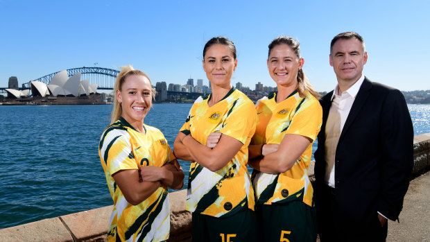 Coach Ante Milicic and members of the Matildas squad Gema Simon, Emily Gielnik and Laura Alleway will be part of the World Cup in France next month.